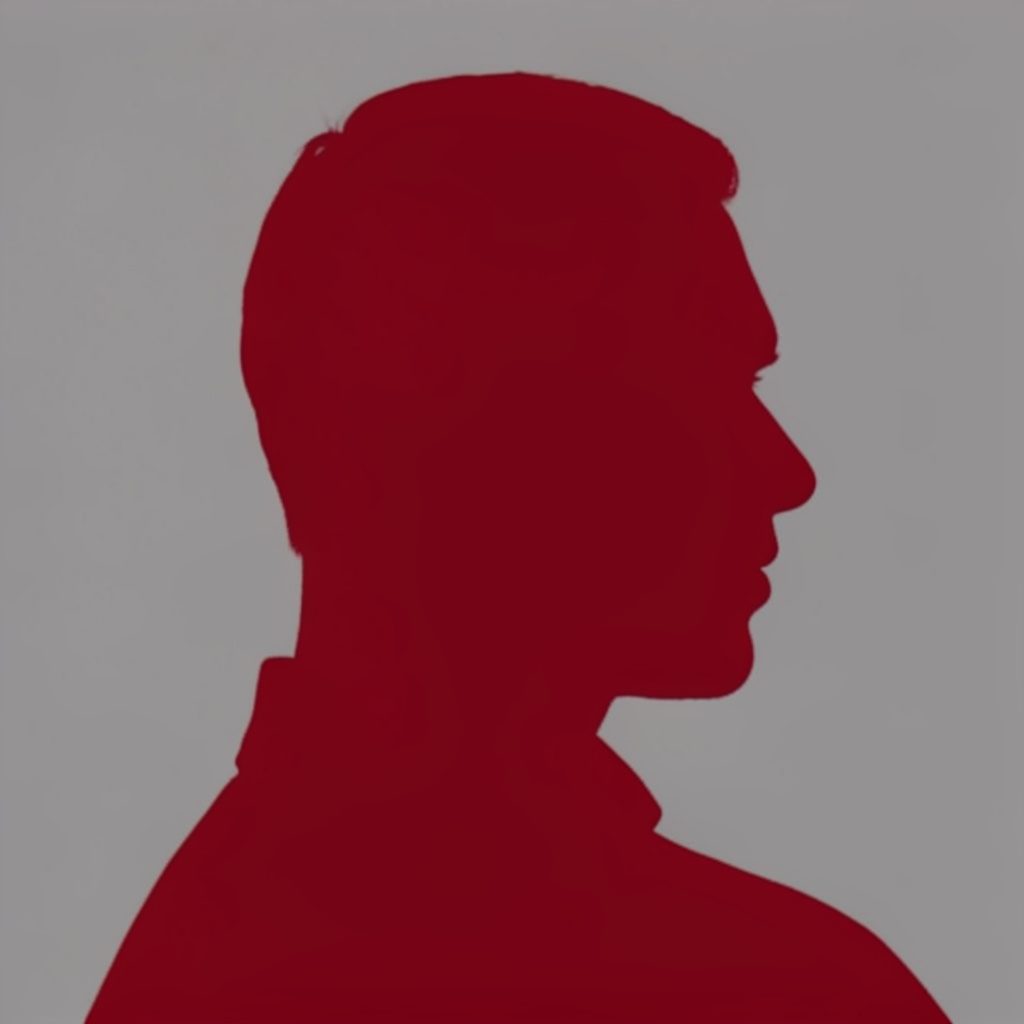 Soft duotone portrait silhouette in maroon and warm grey tones, anonymous figure in profile